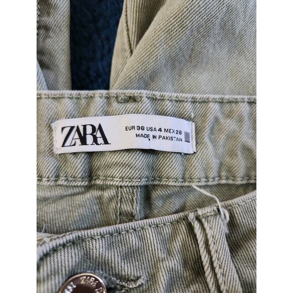 Zara Women's Light Green Straight Leg Denim Jeans-4 - Picture 5 of 6